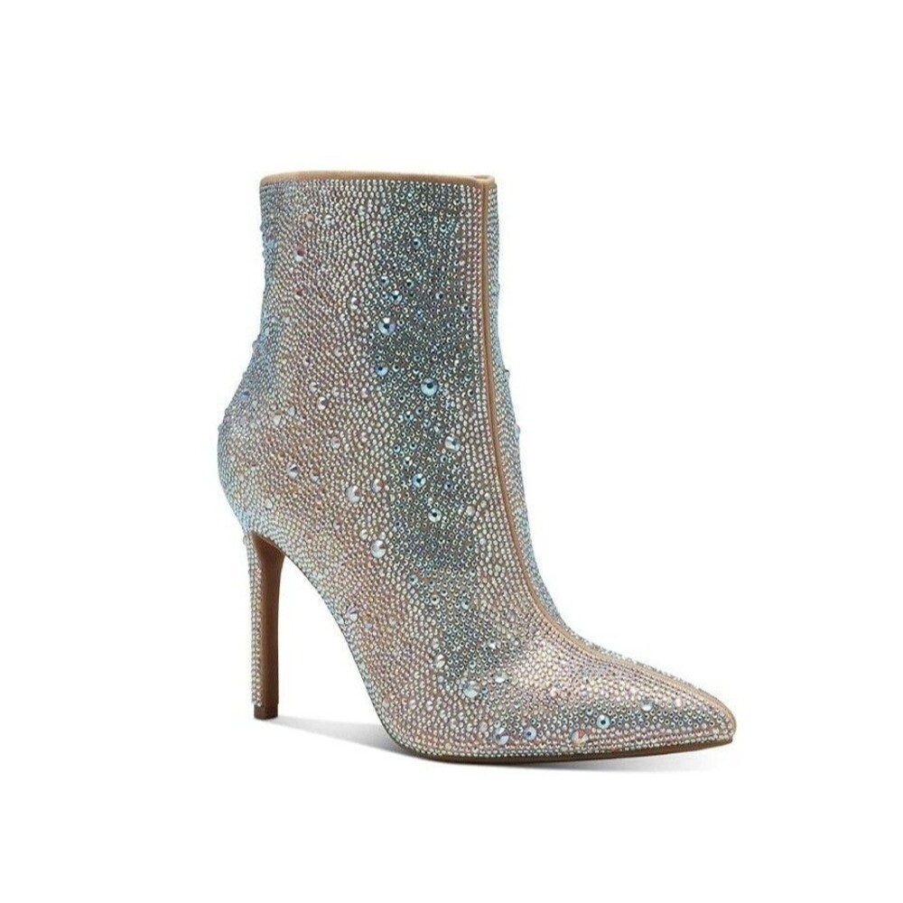 INC Womens 5.5 M Beige Silver Bling Rhinestone High Heel Ankle Booties NIB HY3